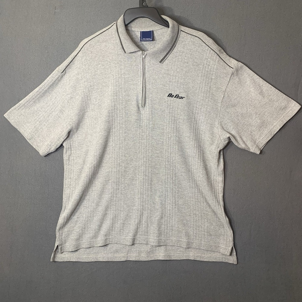 Vintage No Fear Quarter Zip Polo Shirt Men's XL Gray Ribbed Embroidered Y2K VTG